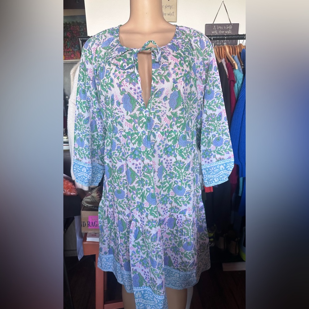Chic Long Sleeve Floral Dress in Blue and Purple